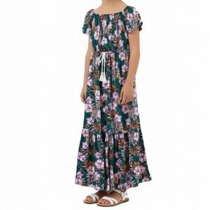 Carter's Green with Pink and Orange Tropical Hawaiian Print Sundress Size 6/6X